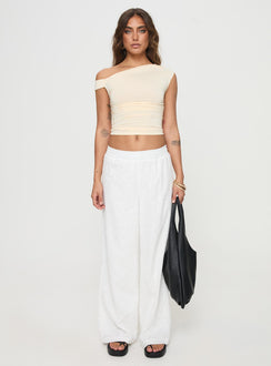 front view of model wearing Princess Polly Unfair Pants White Mid Rise 