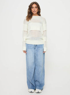 front view of model wearing Princess Polly Throw On Sweater Cream 