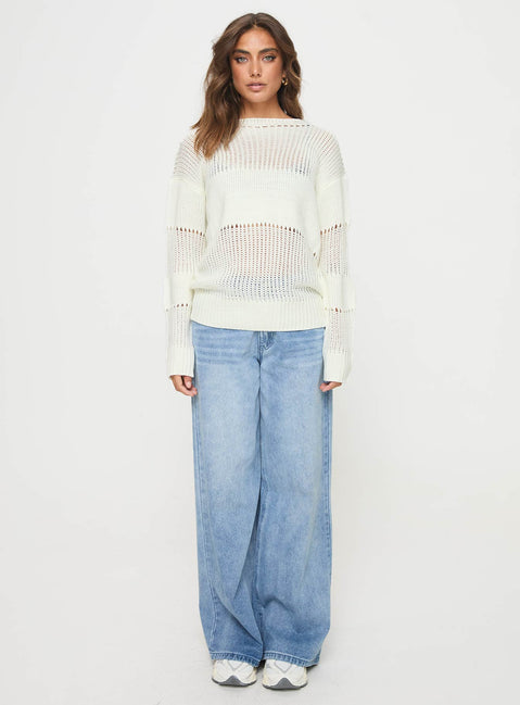 front view of model wearing Princess Polly Throw On Sweater Cream 