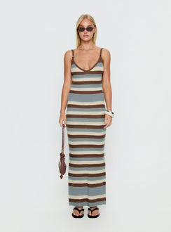 Leylana Scoop Knitted Maxi Dress Blue / Brown Stripe