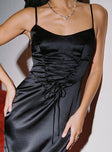 Front view of model wearing  front Princess Polly Cowl Neck  Isadore Bias Cut Maxi Dress Black