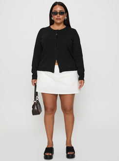 front view of model wearing Princess Polly Lauraine Cardigan Black Curve 