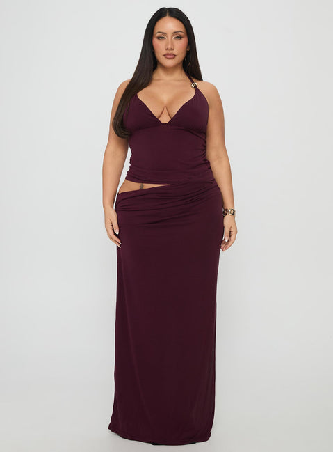 Imeraldia Hardware Halter Maxi Dress Currant Curve