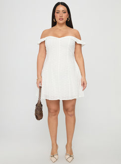 Rosebud Broderie Off The Shoulder Mini Dress White Curve