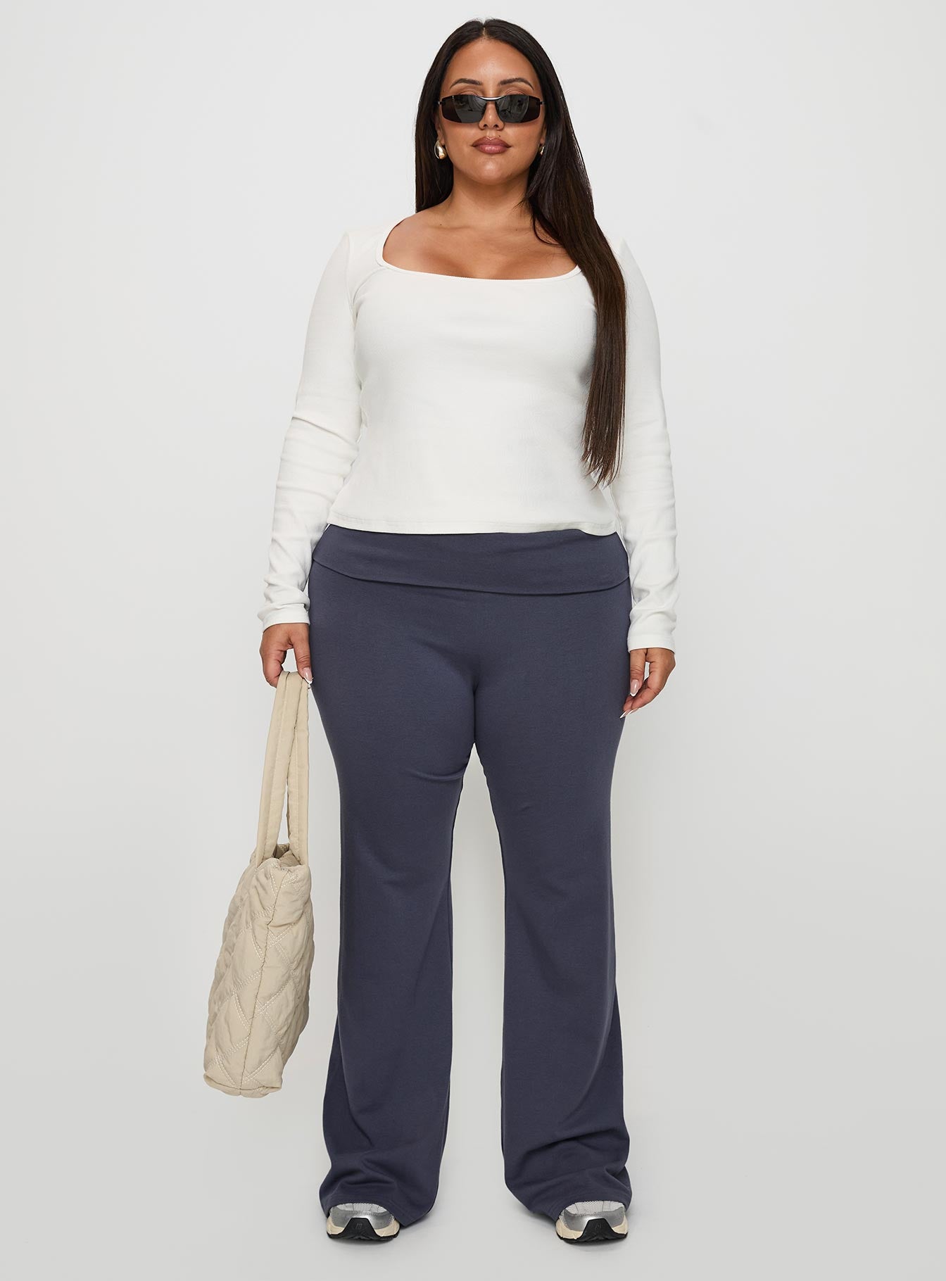 front view of model wearing Princess Polly Movement Yoga Pant Blue Curve 