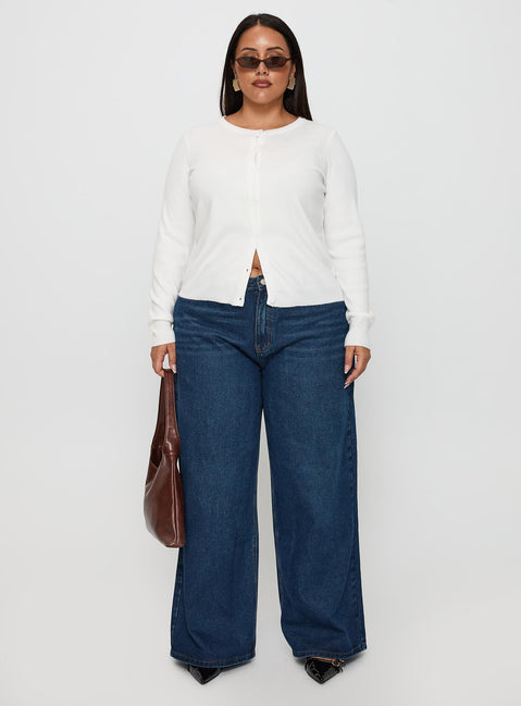 front view of model wearing Princess Polly Lauraine Cardigan White Curve regular 