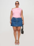 front view of model wearing Princess Polly Beller Top Pink Curve Sleeveless Asymmetric Neckline 