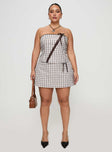 front view of model wearing Princess Polly Korren Low Rise Skort Plaid Curve High Waisted Shorts 