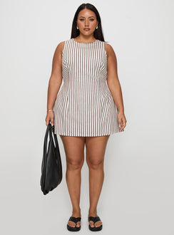 Yumiko Romper Brown Stripe Curve
