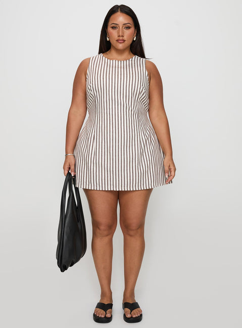Yumiko Romper Brown Stripe Curve