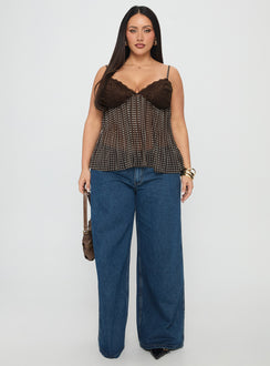 Zami Pleat Top Brown Polka Curve