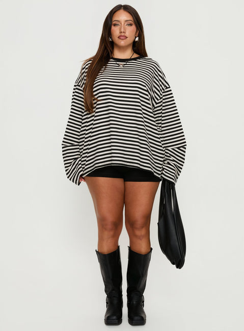 Settle Down Long Sleeve Top Black / White Stripe Curve