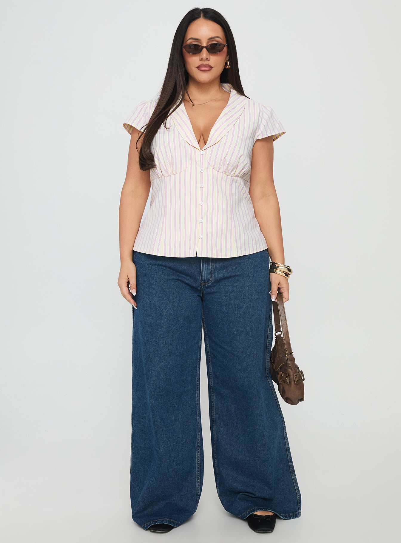 Ellis Island Collared Top Pink Stripe Curve