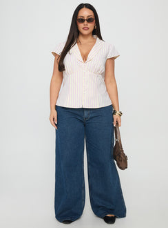 Ellis Island Collared Top Pink Stripe Curve