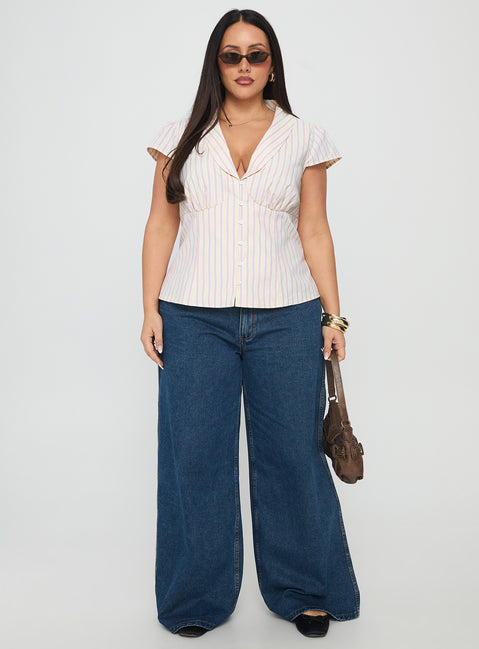 Ellis Island Collared Top Pink Stripe Curve