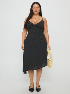 Cabernet Asymmetrical Set Black Polka Curve