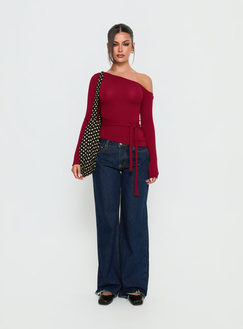 Kastor One Shoulder Long Sleeve Top Burgundy