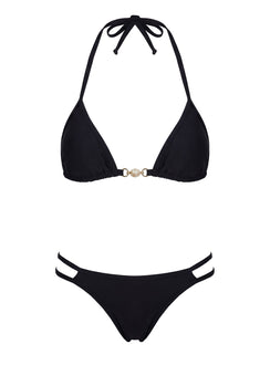 Maurita Hardware Halter Bikini Top Black