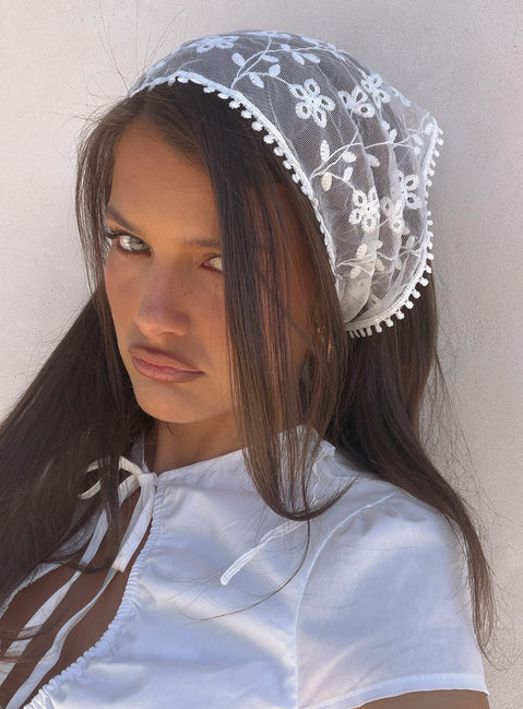 Creme Brulee Lace Hair Scarf White