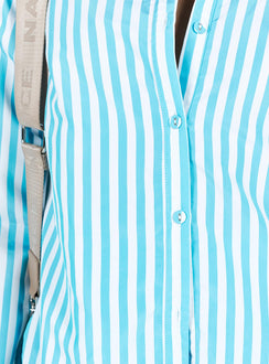 Matching set Striped print Classic collar Button front fastening Single-button cuff High waisted shorts  Drawstring waistband