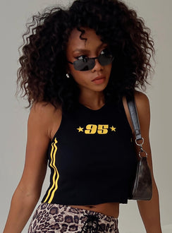 front view of model wearing Princess Polly Sports 95 Tank Black Sleeveless Crew Neck 