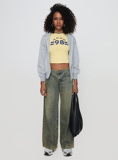 back view of model wearing Princess Polly Morrigan Zip Up Hooded Sweater Grey Marle Cropped 