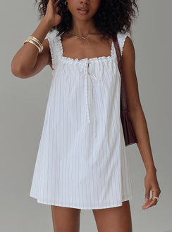 front view of model wearing Princess Polly Swing Mini Dress Stripe Square Neck 