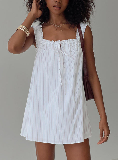 front view of model wearing Princess Polly Swing Mini Dress Stripe Square Neck 