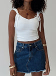 front view of model wearing Princess Polly Crystal Bay Skort Mid Wash High Waisted Shorts 