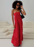 front view of model wearing Princess Polly Kazia Maxi Dress Red Straight Neck 