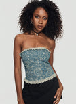 Corset top  Ruffle detail, floral print, invisible zip fastening, strapless style  Non-stretch material, unlined