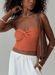 front view of model wearing Princess Polly Kallista Top Orange Sleeveless Sweetheart 