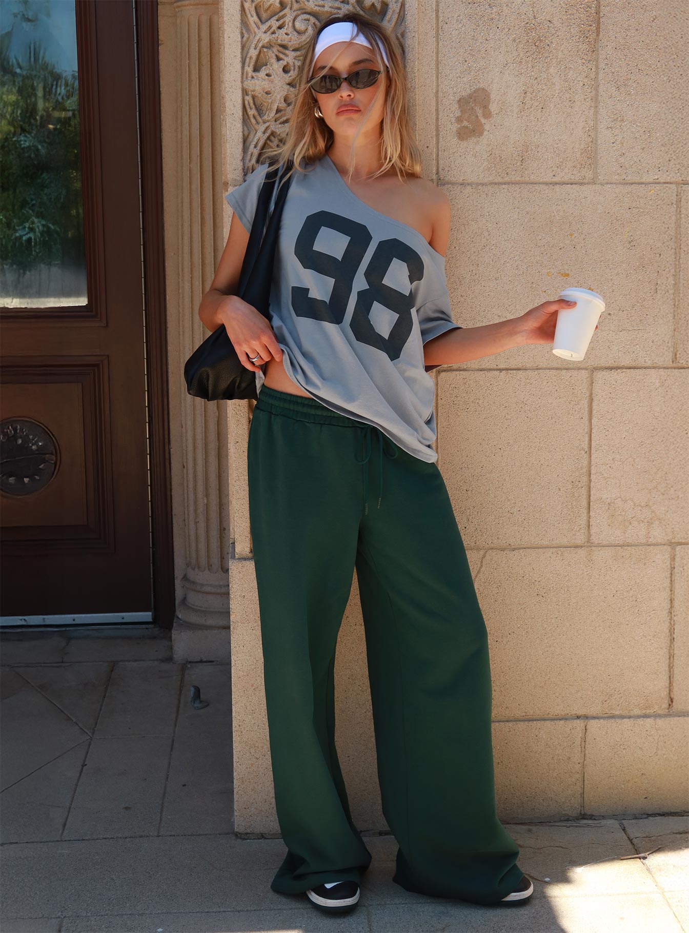 Stayback Wide Neck Graphic Top Blue