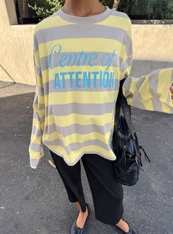 Centre Of Attention Oversized Graphic Long Sleeve Top Yellow / Grey Stripe