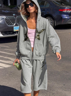 Chelzie Longline Applique Track Jorts Grey Marle / Camo