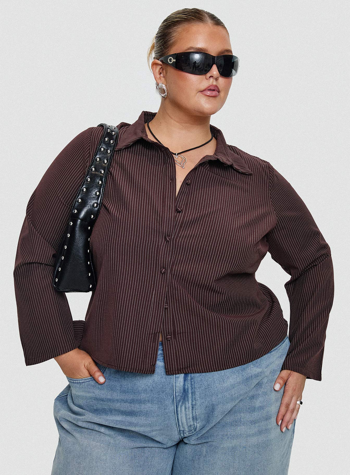 Anni Nadelstreifenhemd Braun Curve