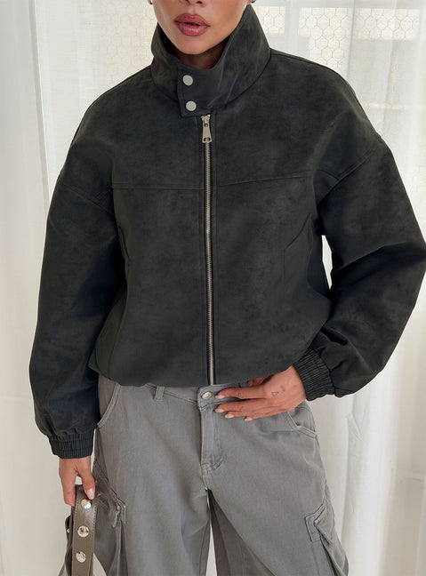 Ellissa Faux Suede Bomber Jacket Black