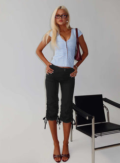 front view of model wearing Princess Polly Hot Rod Capri Pant Black 