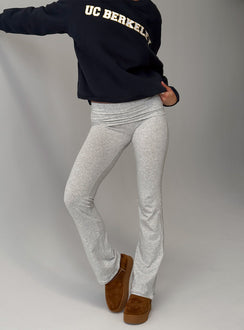 side view of model wearing Princess Polly UC Berkeley Foldover Pants Grey Mid Rise Pants 