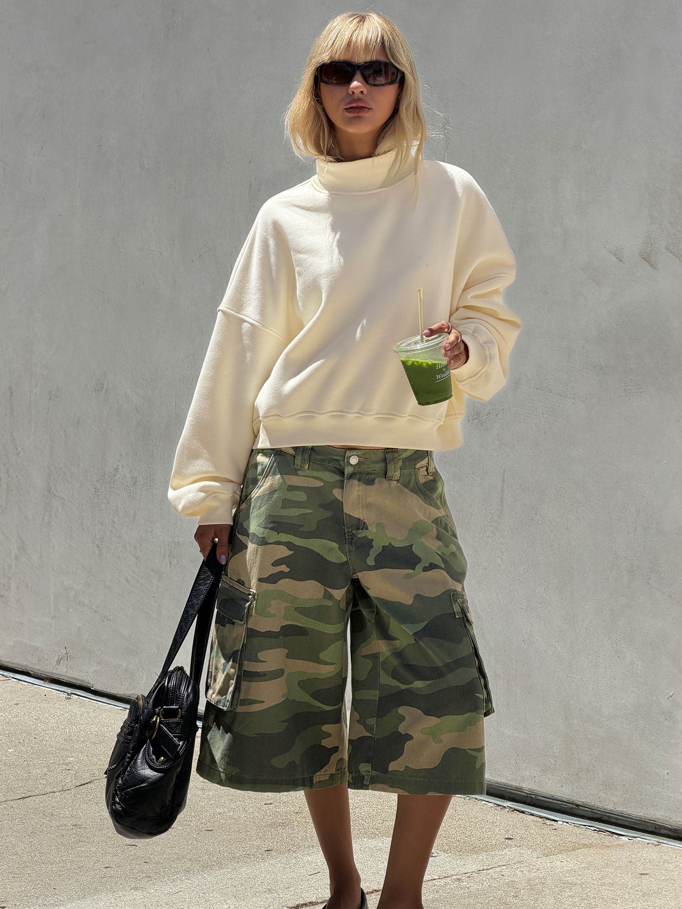 Quinni weite Cargo-Jorts hell gewaschenes Camouflage