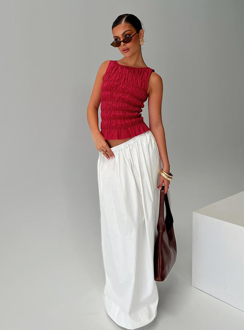   side view of model wearing Princess Polly Felipa Maxi Skirt White Maxi 