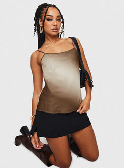 front view of model wearing Princess Polly Lisitie Top Brown Sleeveless Square Neck 