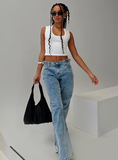 side view of model wearing Princess Polly Somer Top White Sleeveless Scoop Neck 