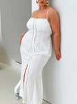 White maxi dress lace trim button front