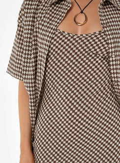 Matching maxi dress and shirt set Long sleeve shirt, classic collar, button front fastening Maxi dress, adjustable straps, tie fastening at back, invisible zip fastening at side