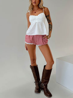 front view of model wearing Princess Polly Caspia Top White Sleeveless Sweetheart 