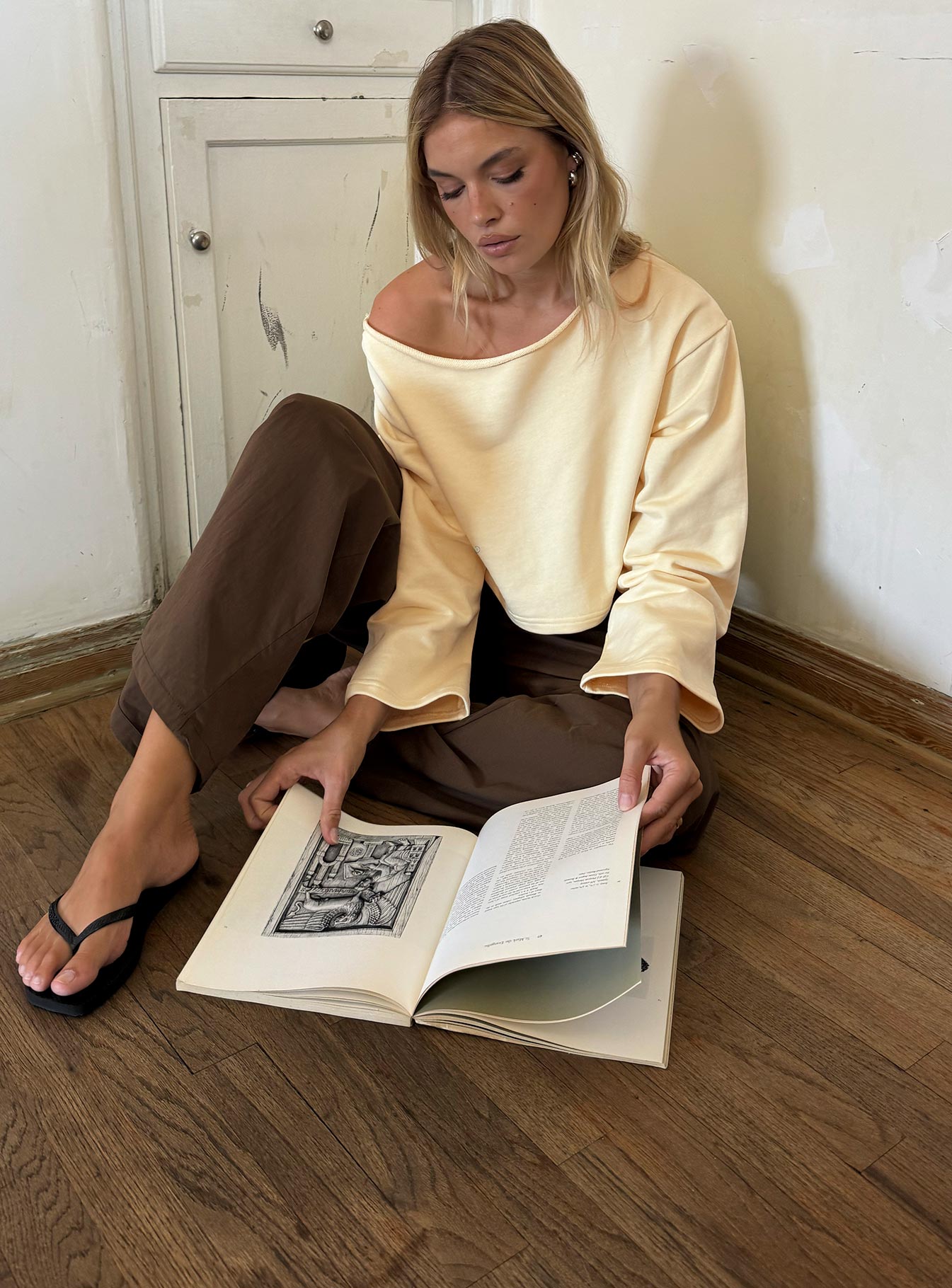 Retreat Raw Edge Off Shoulder Jumper Buttercream