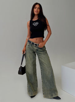 side view of model wearing Princess Polly Radiantia Tank Top Black Sleeveless Crew Neck 