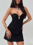 front view of model wearing Princess Polly Cyprian Mini Dress Black Sweetheart Neckline 