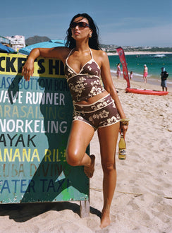 Makira Halter Top Brown Hibiscus